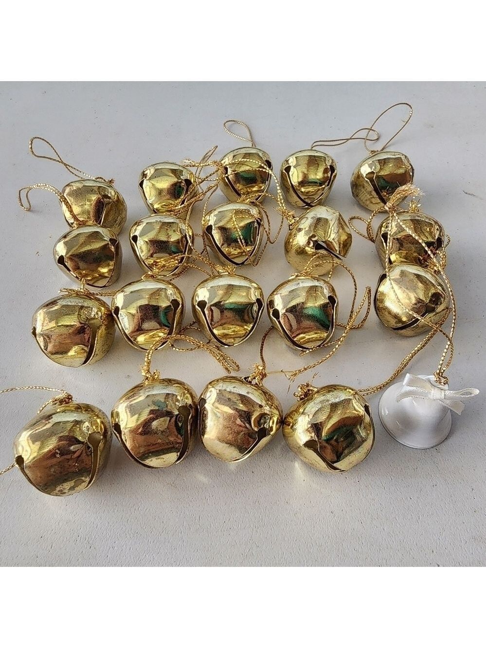 Vintage Christmas lot old gold bell ornaments + 1 white